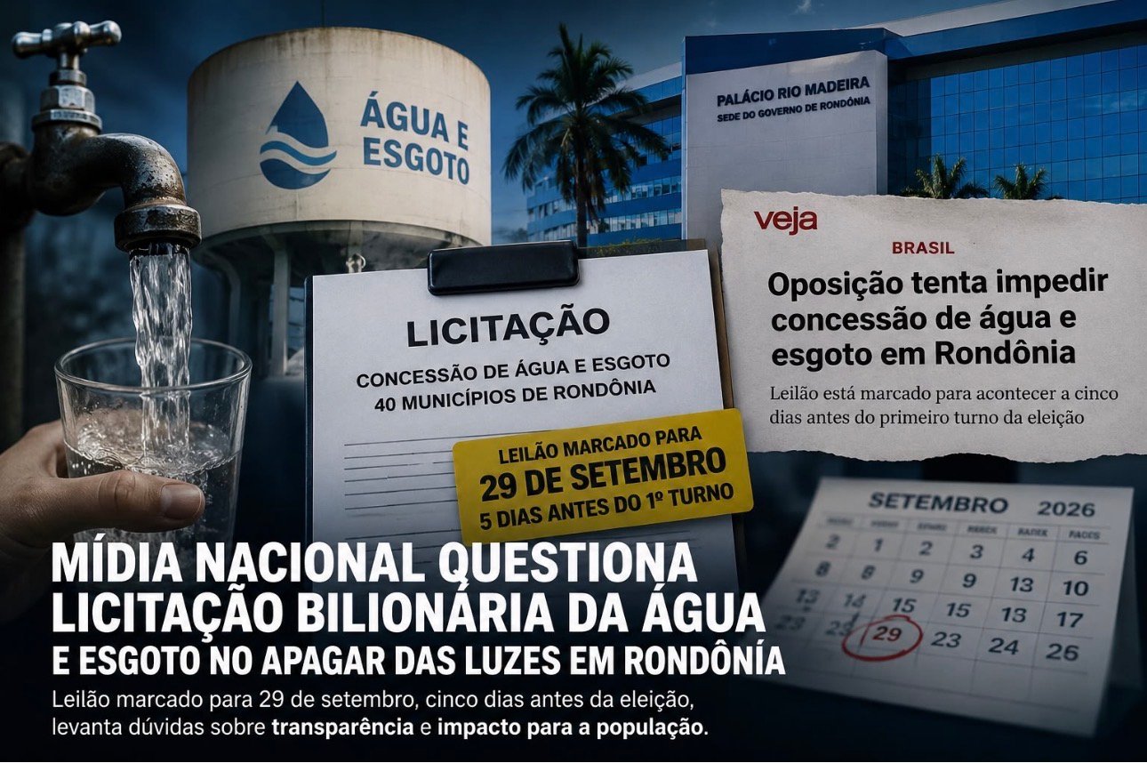 Mídia nacional questiona licitação bilionária da água e esgoto no apagar das luzes em Rondônia