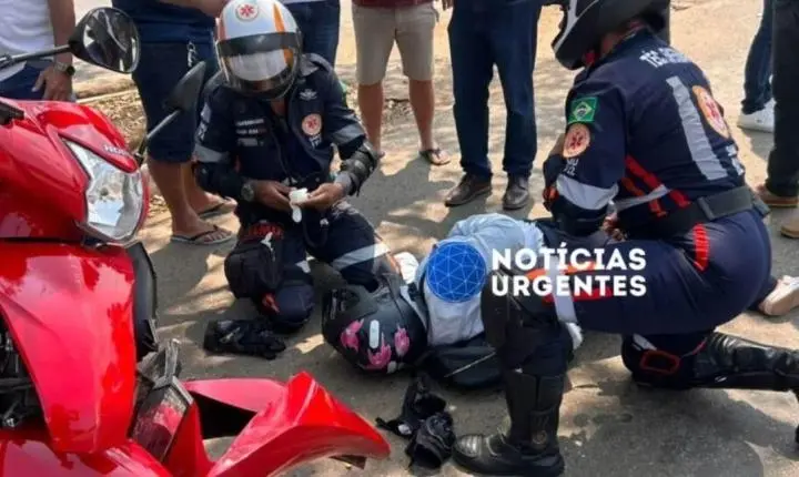 Motociclista fica ferida depois de colisão com automóvel em cruzamento na zona leste de Porto Velho